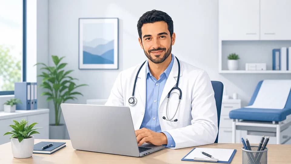 Professionnel de santé présentant sa fiche médicale en ligne